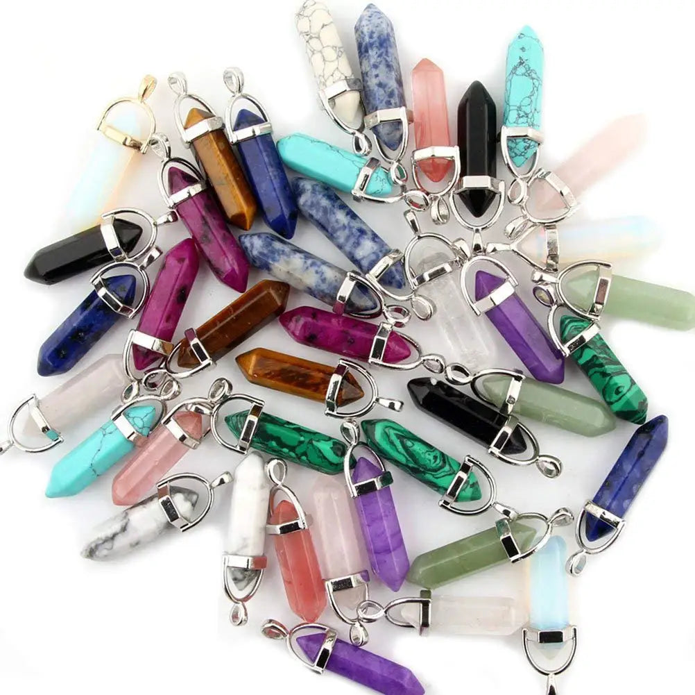 Multicolor 10pcs Bullet Shape Chakra Pendants Sugilite Quartz