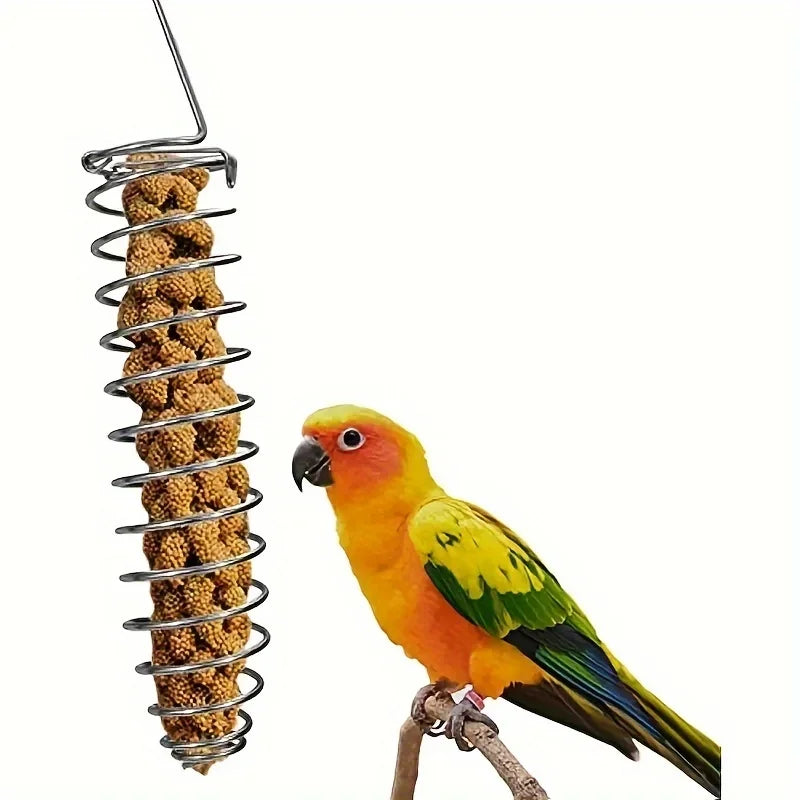 Stainless Steel Parrot Forager Feeder Durable Outdoor Bird Feeding Device Spiral Design Natural Fruit Basket for Small Pets