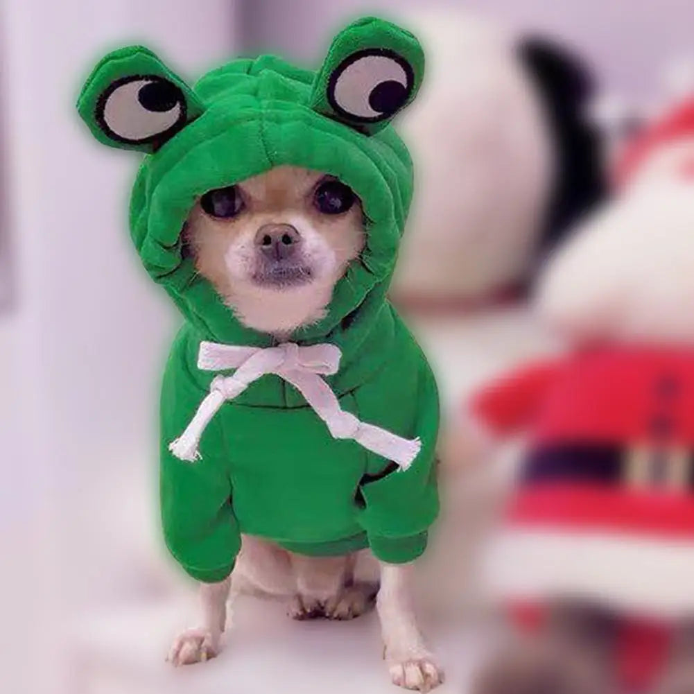 Cute Frog Pet Hoodie Dogs Clothes Christmas Warm Jumpsuits Winter Fleece Pet Overalls for Small Medium Dogs Cats Chihuahua