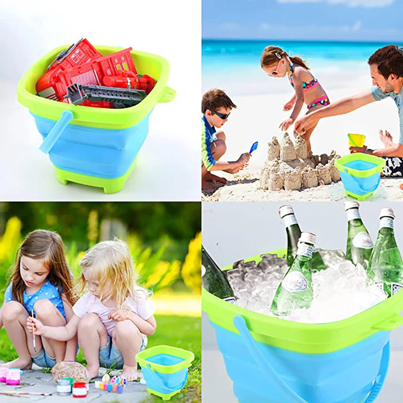 Children's Foldable Beach Bucket Sand Toy Portable Telescopic Water Game for Outdoor Fun