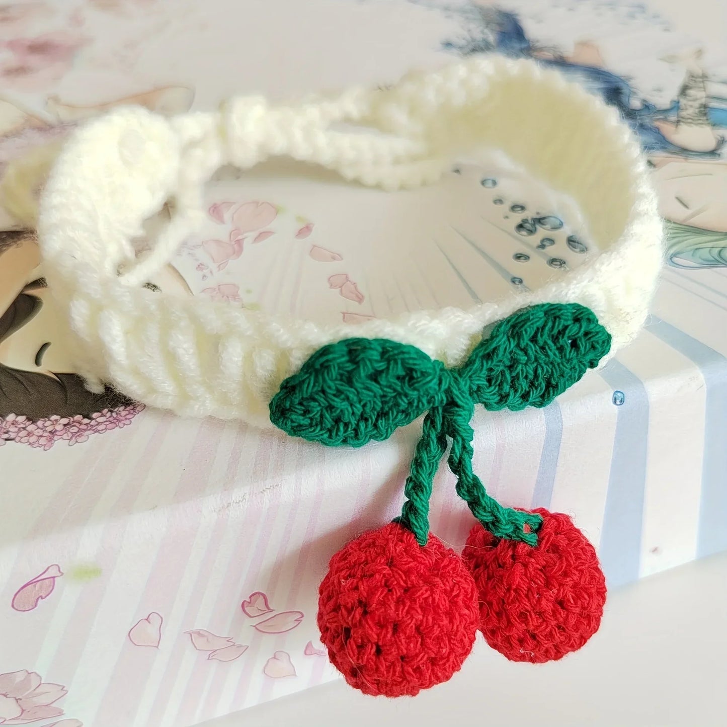 Pet Collar Handmade Knitted Cat Collar With Cherry Decor Cute Cat Necklace Cat Supplies ошейник для кошек para gatos accesorios