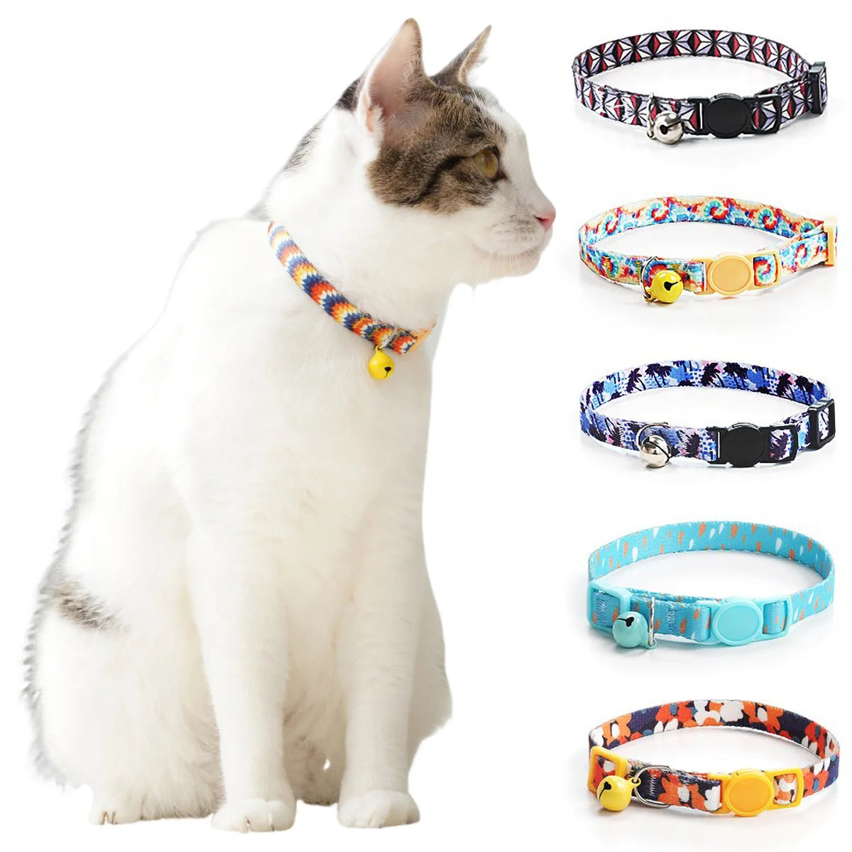 Cute Cat Weaving Necklace with Small Bell Design Anti-Suffocation Cat Collar Adjustable 15-30cm Comfortable Soft nylon material