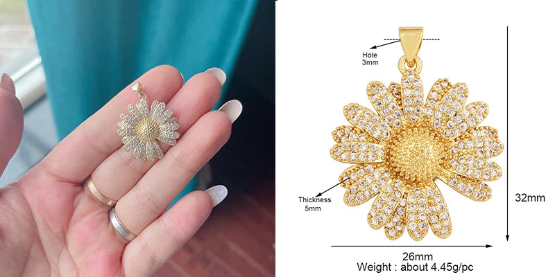 Sweet Colorful Sun Rose Flower Charm Pendant 18K Gold Necklace
