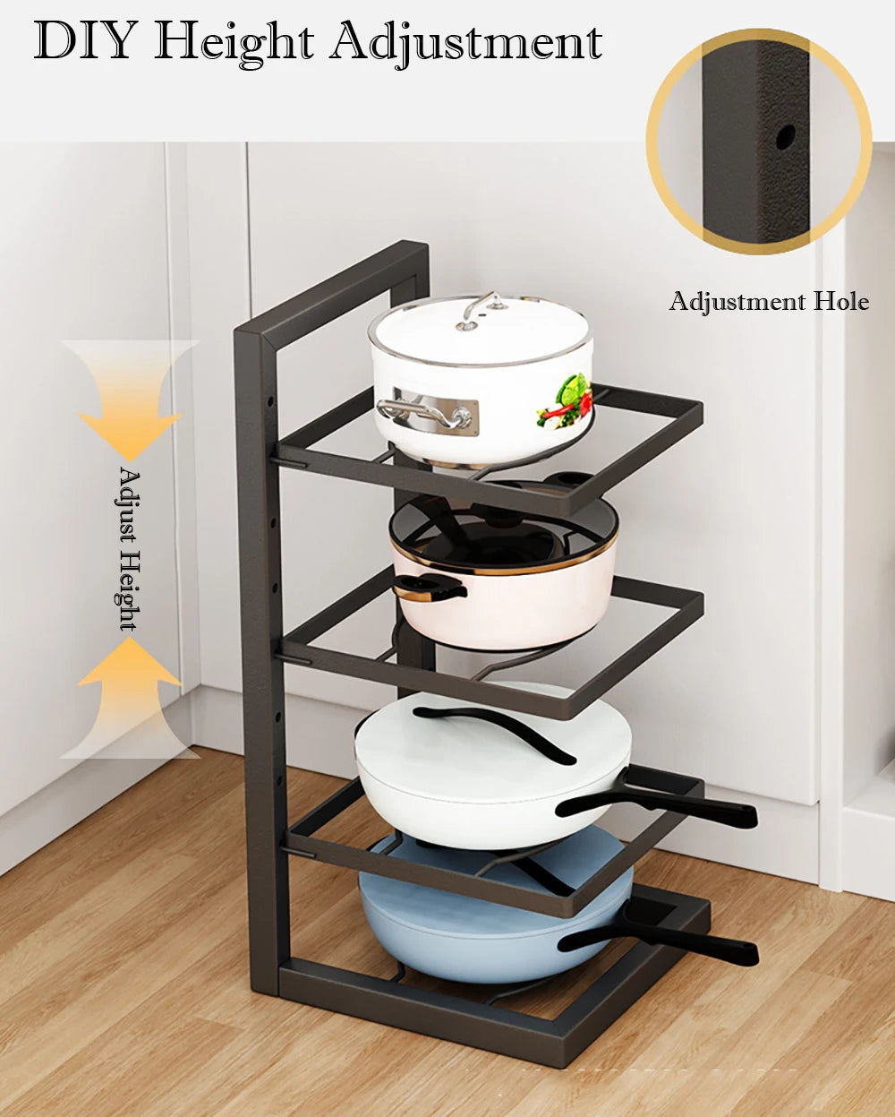 Adjustable Stainless Steel Pot Rack Organizer for Kitchen Multi-Layer Pot and Pan Storage Solution