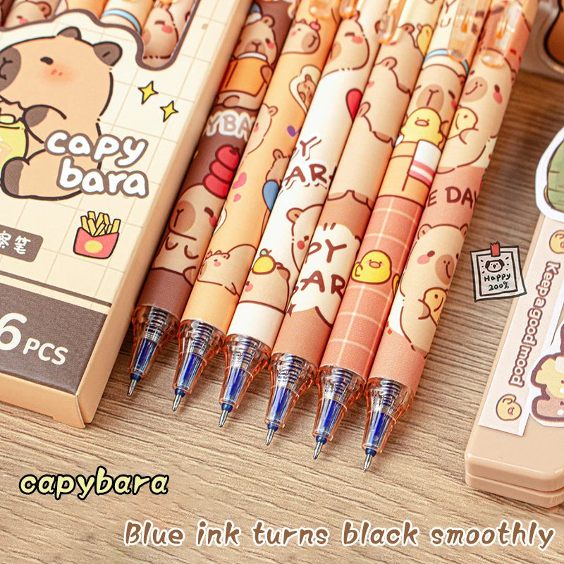 6Pcs Cute Capybara Gel Pens Kawaii Quickly-Drying Erasable Set