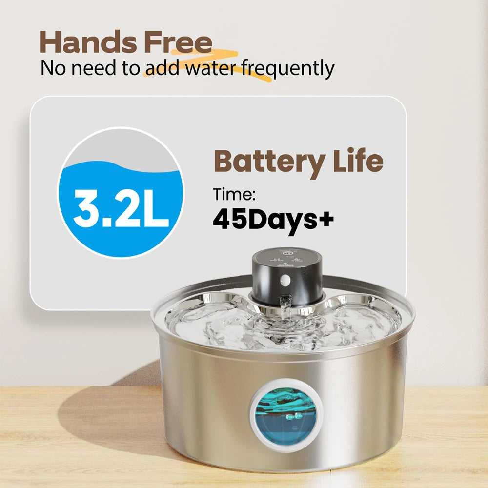 3.2L Recharge 5V USB Cat Water Fountain Automatic Sensor Stainless Steel Pet Fountain for Multiple Pets