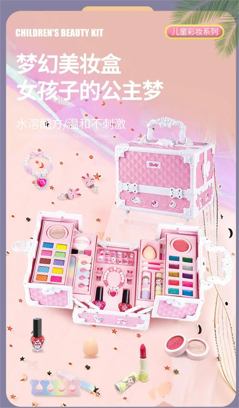Kids Washable Makeup Kit for Girls Safe Real Cosmetics Set for Toddlers Princess Birthday Gift Toy