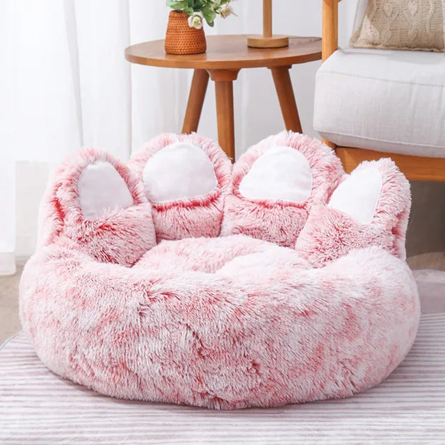 Dog Bed Cat Pet Sofa Cute Bear Paw Shape Cozy Fluffy Cushion