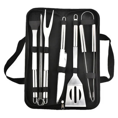 Stainless Steel BBQ Tool Set with Portable Storage Bag for Outdoor Grilling and Baking