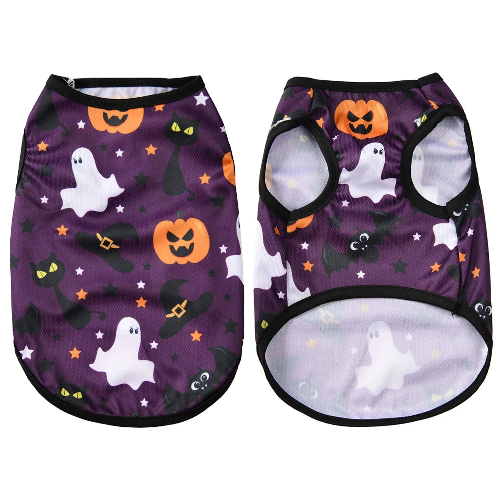 Summer Breathable Dog T-shirt For Small Medium Dogs Cats Soft Halloween Print Pet Clothes Schnauzer Yorkshire Pug Vest Clothing