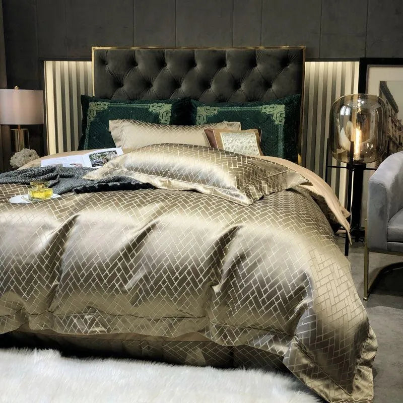 4/6Pcs Luxury Black Gold Jacquard Egyptian Cotton Duvet Set