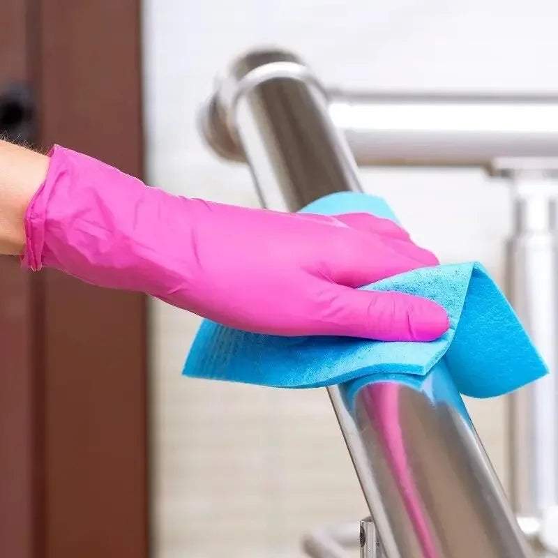 Pink Nitrile Disposable Household Gloves XS to L Elastic Latex Free Waterproof Durable Cleaning Tool