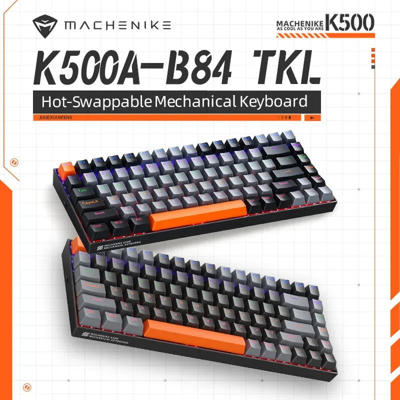 Teclado mecánico Machenike K500A-B84 con 75 % de TKL, intercambiable en caliente, con cable, retroiluminación de 6 colores, 84 teclas para PC, portátiles y gamers