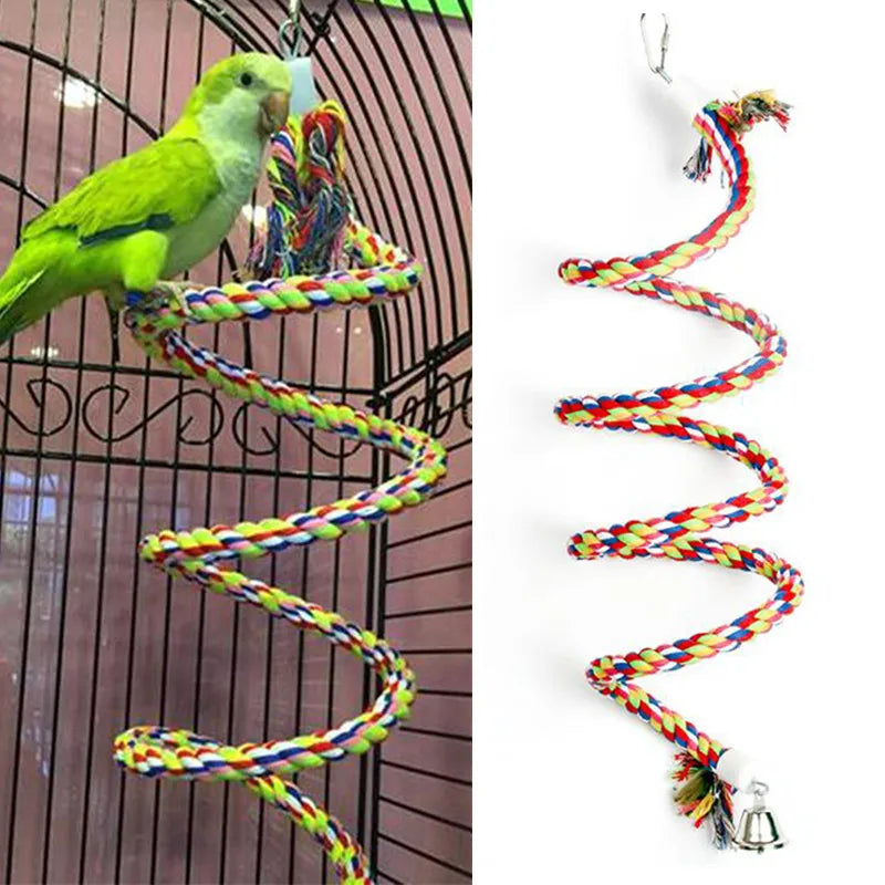 Bird Perch Toy Spiral Cotton Rope Chewing Bar Parrot Swing Climbing Standing Toys with Bell Bird Supplies