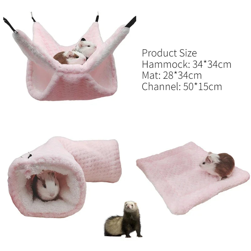 Small Animals Cages Hamster Hammock Guinea Pig Tunnel Small Pet Accessories Rats Ferret Hanging Bed Hamster House Sleeping Bag