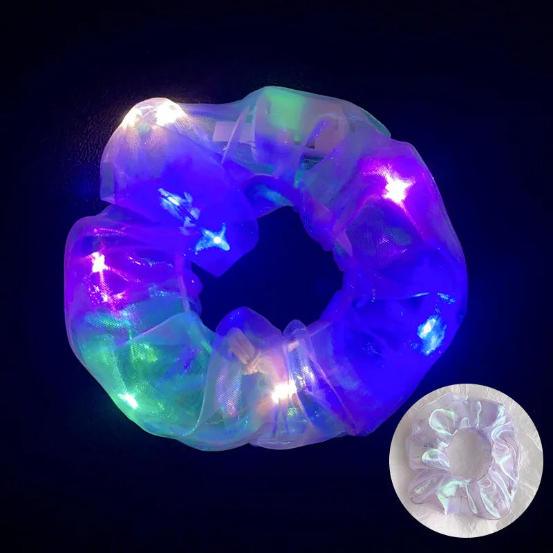 10 Pack LED Glow Hair Scrunchies Light Up Elastic Hairbands for Neon Parties and Celebrations
