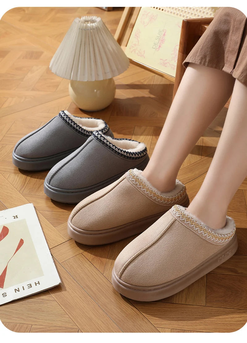 Home Soft Plush Slippers Women Winter Non-Slip Cotton Slides Plus Size 45 Warm Thick Bottom