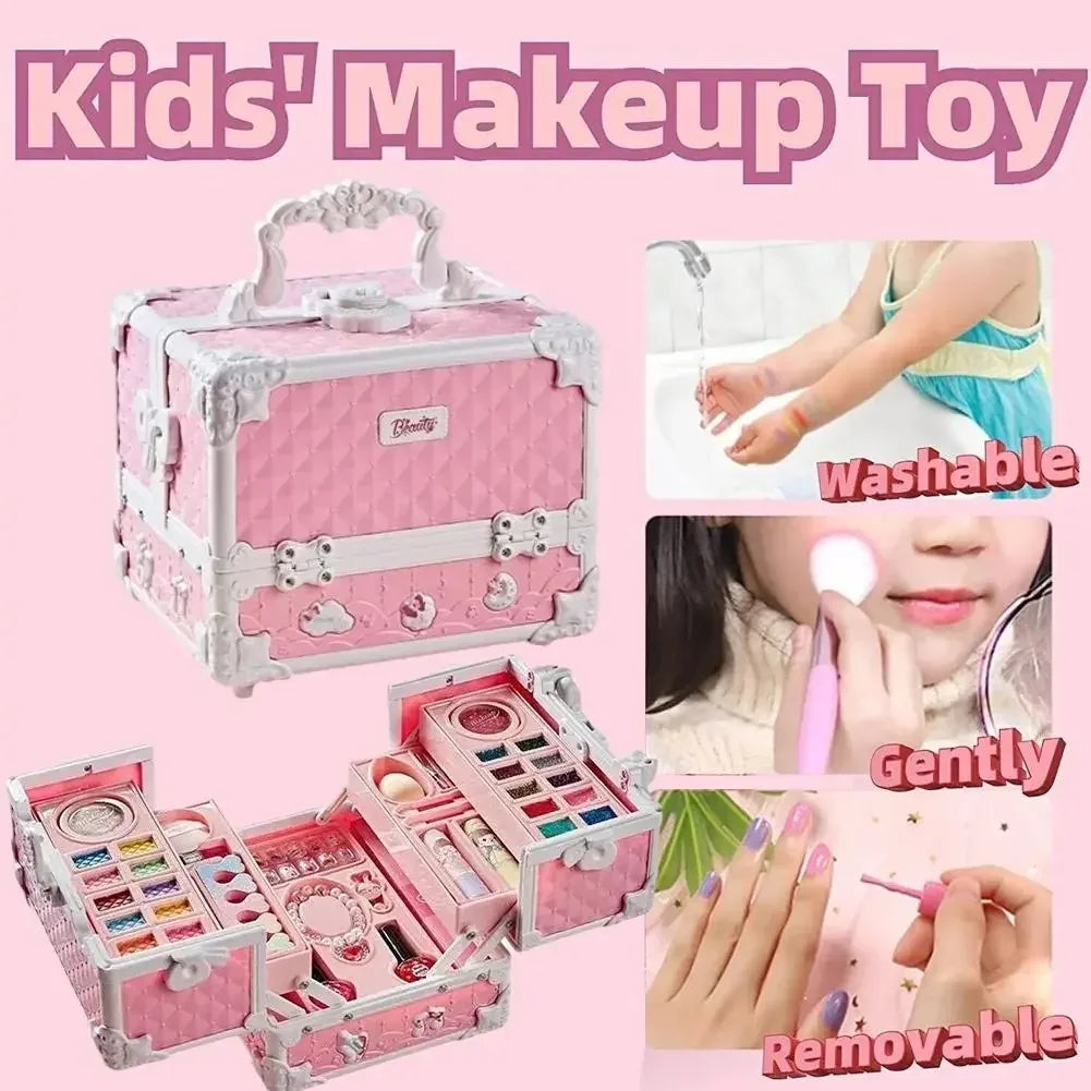 Kids Washable Makeup Kit for Girls Safe Real Cosmetics Set for Toddlers Princess Birthday Gift Toy