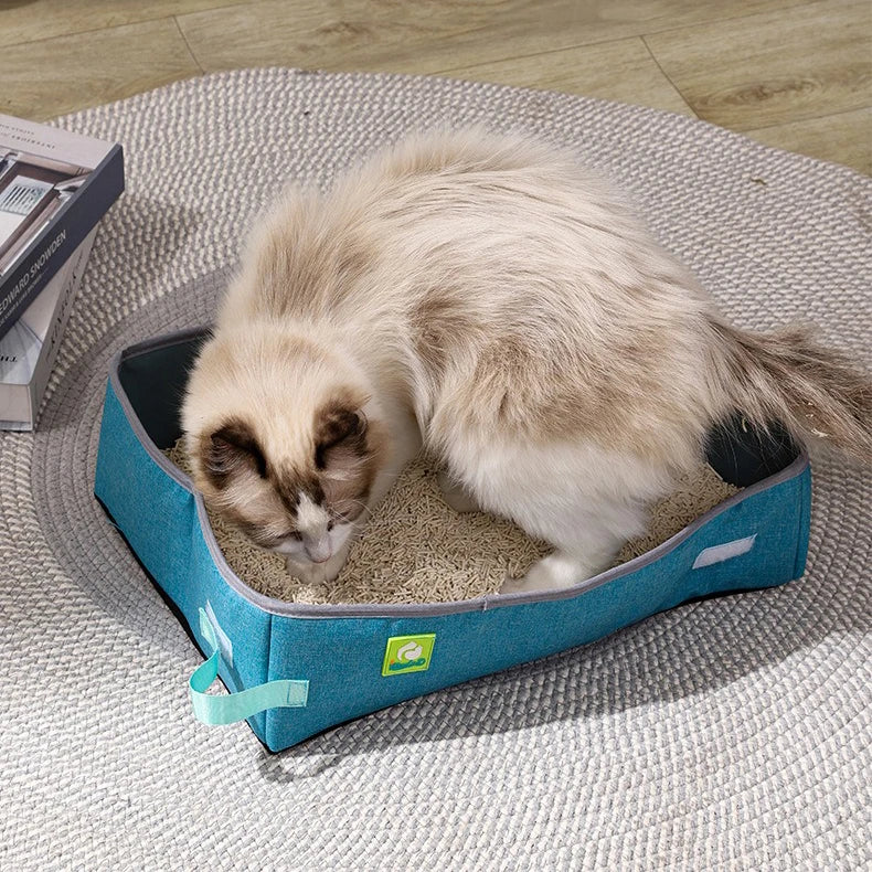 Semi Enclosed Cat Litter Box, Portable Waterproof Oxford Cloth