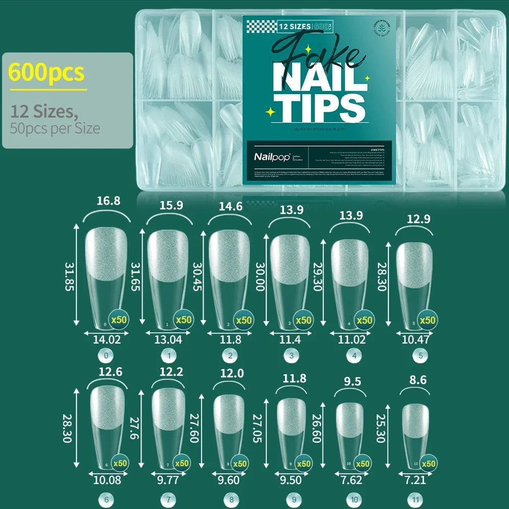 Nailpop 600PCS Full Cover Medium Length Ballerina Nail Tips