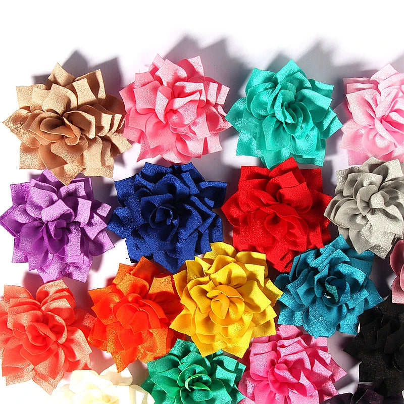 50PCS 7.5CM 2.95 Inch Fashion Lotus Satin Hair Flowers for DIY Headbands and Wedding Decor