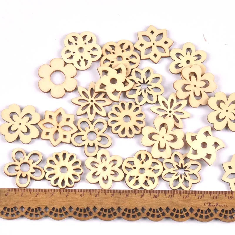 Bear Flower House Natural Wooden Chips for DIY Scrapbooking