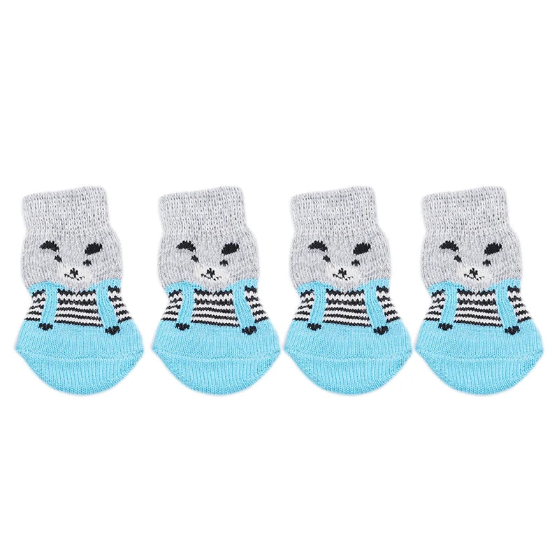 4Pcs Cute Pet Dog Socks with Print Anti-Slip Cats Puppy Shoes Paw Protector Products for Small Breeds Spitz York Dogs Chihuahua