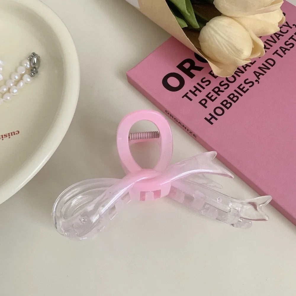 Fashion Pink Gradient Hair Clip Butterfly Bow Shark Clip for Women