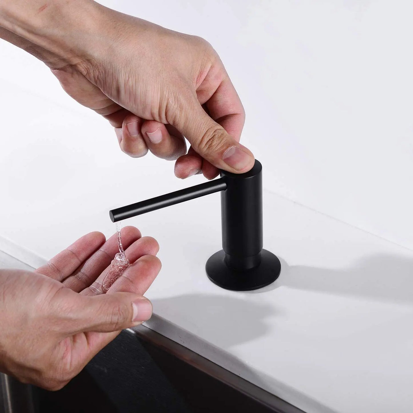 500ml Built-in Pump Kitchen Liquid Soap Dispenser Brass Brushed Nickel Elegant Design for Sink Counter Black Hand Pressure