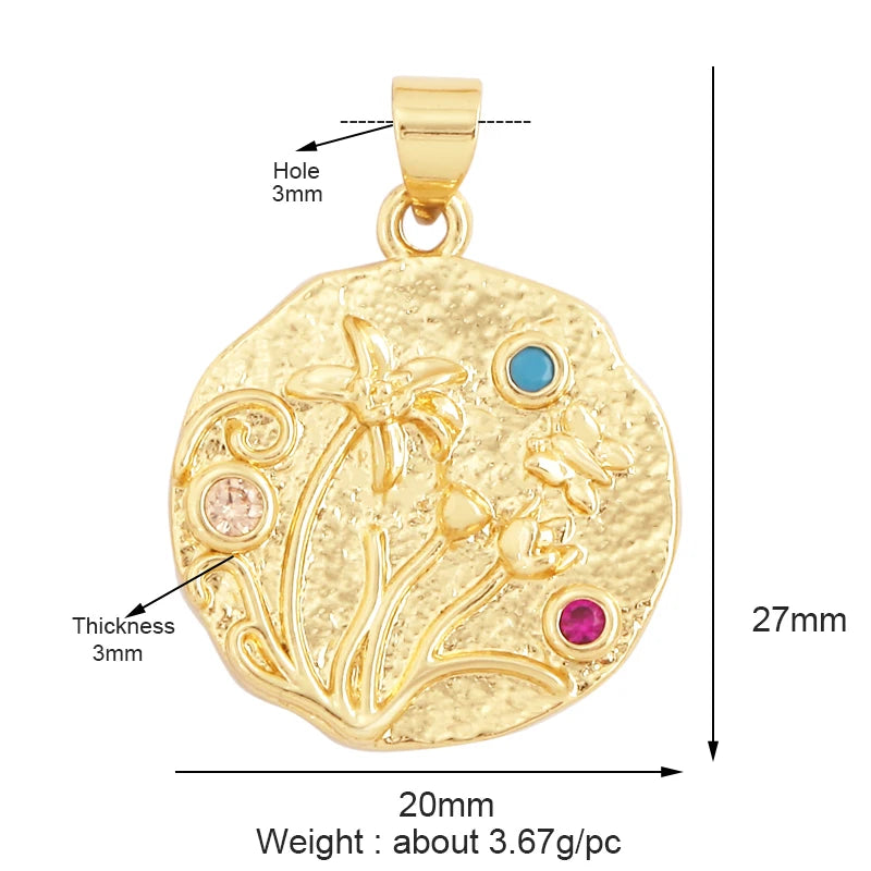 Sweet Colorful Sun Rose Flower Charm Pendant 18K Gold Necklace