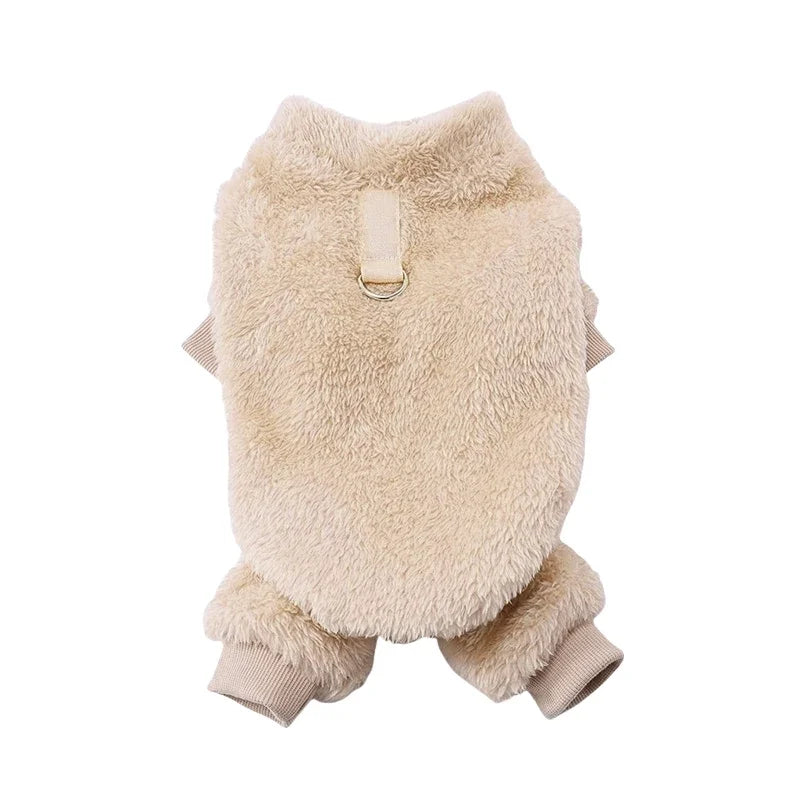 Winter Fleece Warm Dog Clothes Winter Soft Cozy Puppy Jumpsuit Plush Winter D-ring Overall For Small Medium Pet Vest Coat Cats