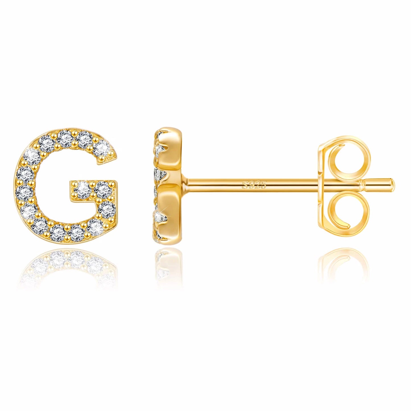 Simple Metal 925 Sterling Silver Letter Earrings with Zircon