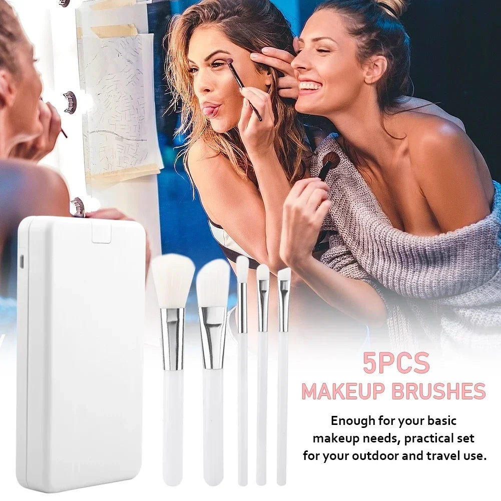 Lighted Rotatable Makeup Mirror with 5 Essential Makeup Brushes Portable Beauty Accessory for Travel