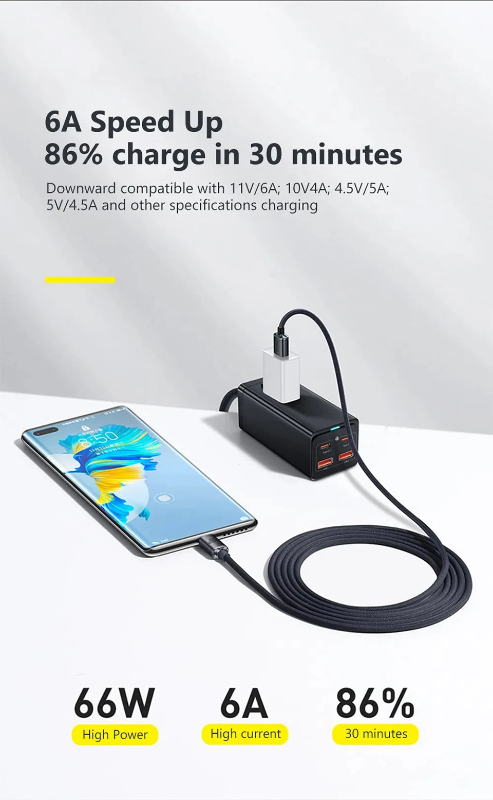 120W 6A Fast Charge USB Type C Cable for Xiaomi Huawei