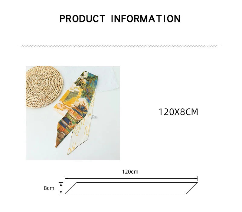 Retro Print Long Skinny Neckerchief Scarves for Women