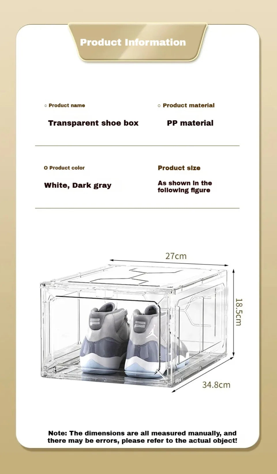 Transparent Shoe Box Magnetic Suction Door Dustproof Storage Box