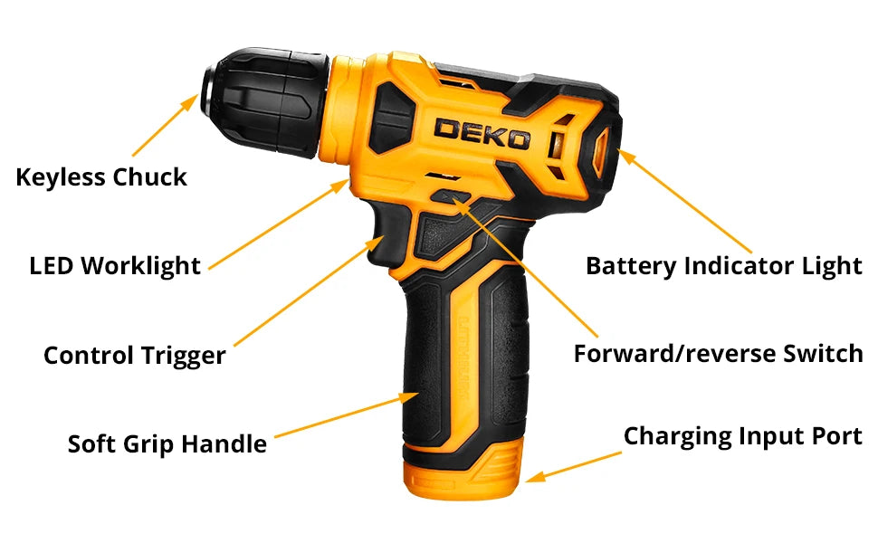 DEKO 126Pcs Power Tool Combo Kit with 8V Cordless Drill