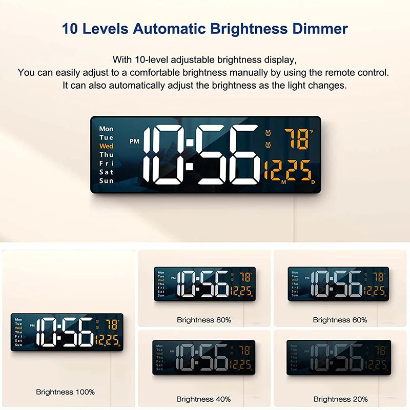Smart Mute LED Electronic Wall Clock with Thermometer and Alarm