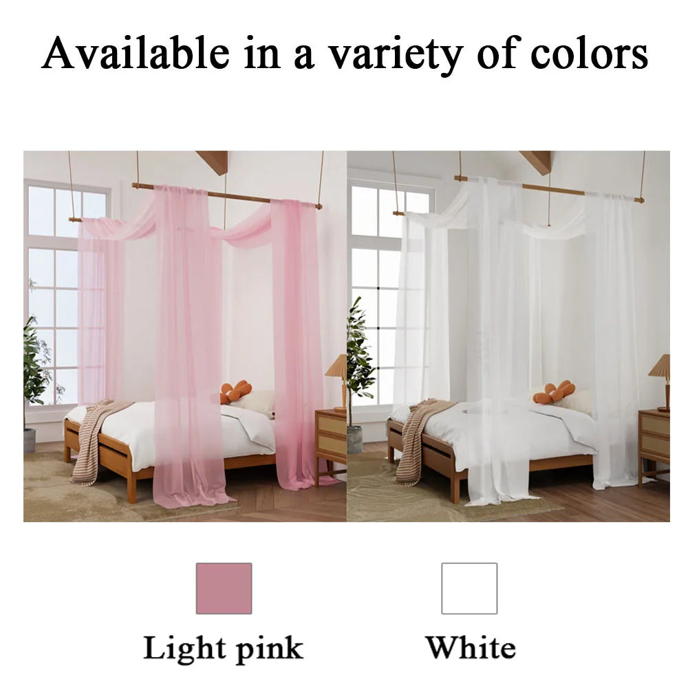 Luxury Pink Sheer Scarf Bed Canopy for Adults Girls Room Decor