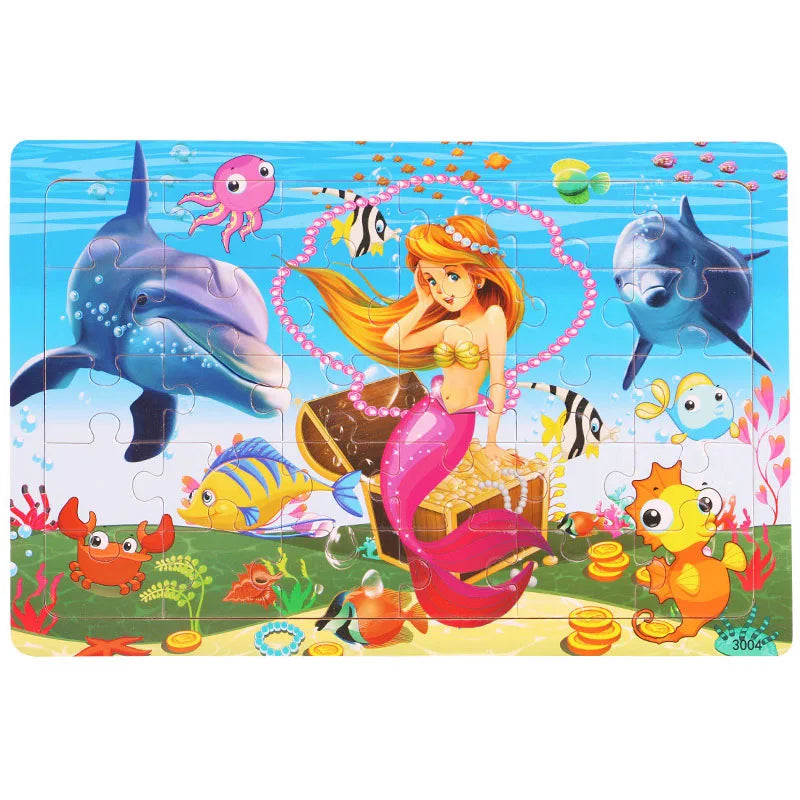 30 Pieces Wooden Jigsaw Puzzle for Kids Animal Vehicle Educational Toys