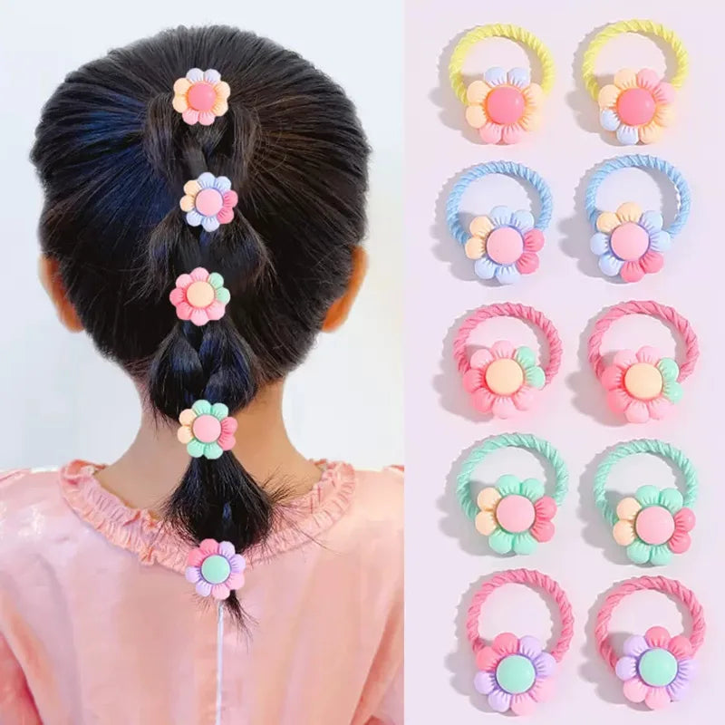 10PCS Cute Cartoon Flower Animal Elastic Hair Bands for Girls