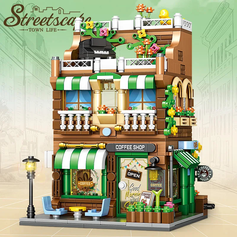 Coffee Shop Building Blocks Architecture Model for Kids Creative City Series Toy for Boys and Girls