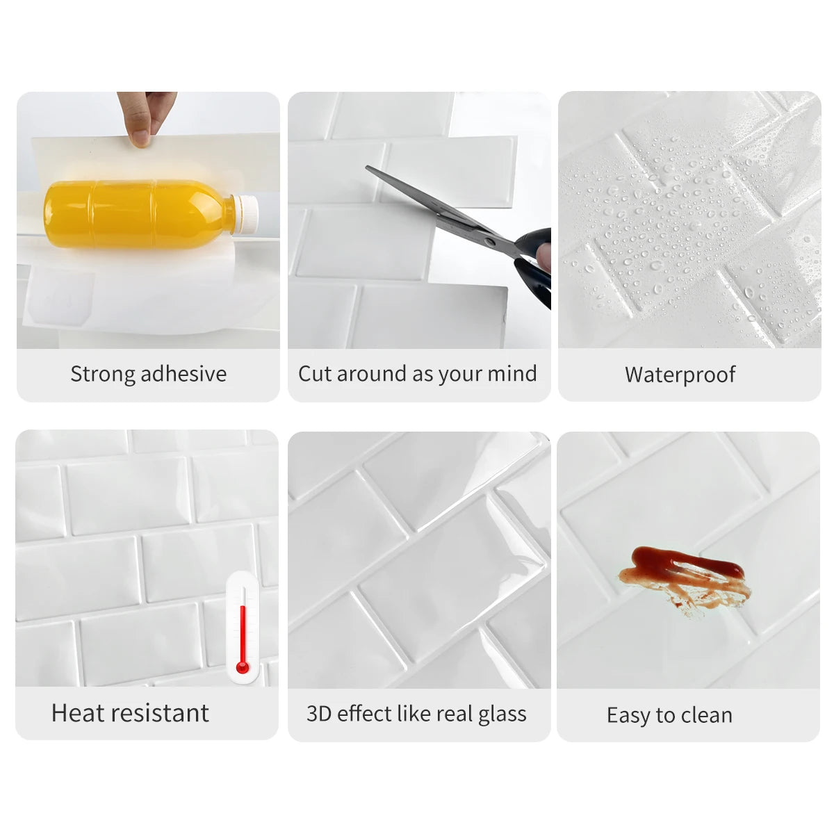 Big Size 12x12 Inch 3D Subway Wall Tile Stickers Waterproof Vinyl Wallpaper 10 Sheets