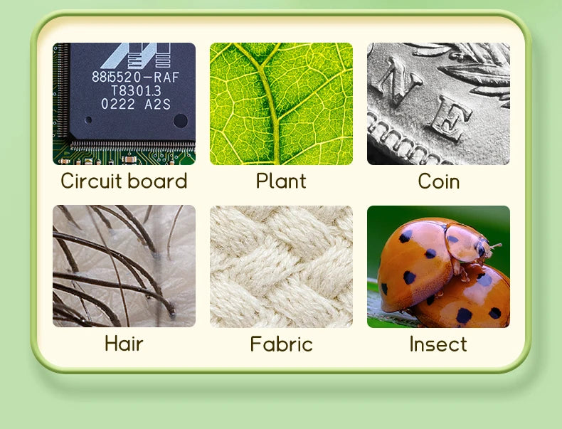 Kids Portable Digital Microscope 1000X Magnification with 2 Inch IPS Screen and 8 Adjustable LED Lights