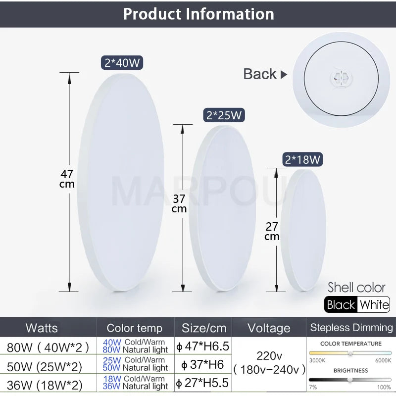 MARPOU Smart Ceiling Lamp LED Dimmable Light with Remote