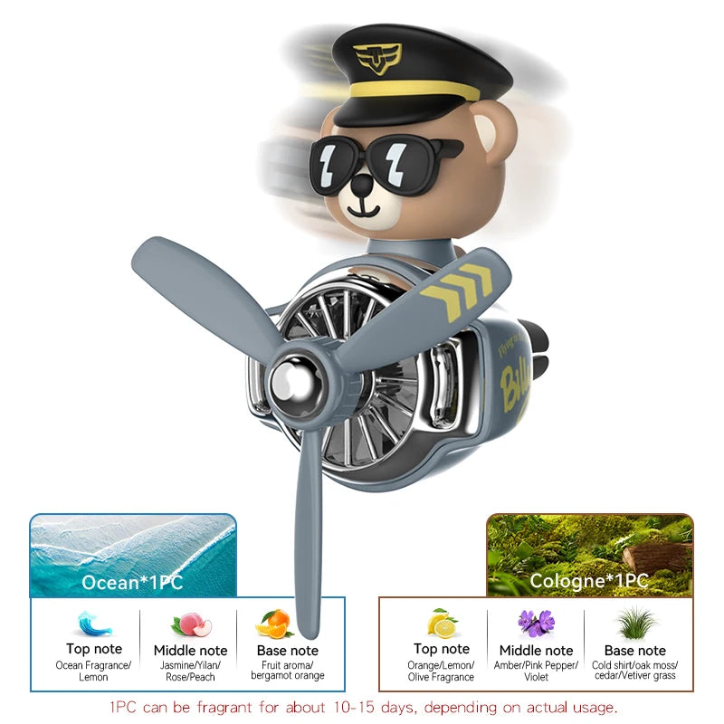 Rotating Airplane Pilot Bear Car Air Freshener Clips Aroma
