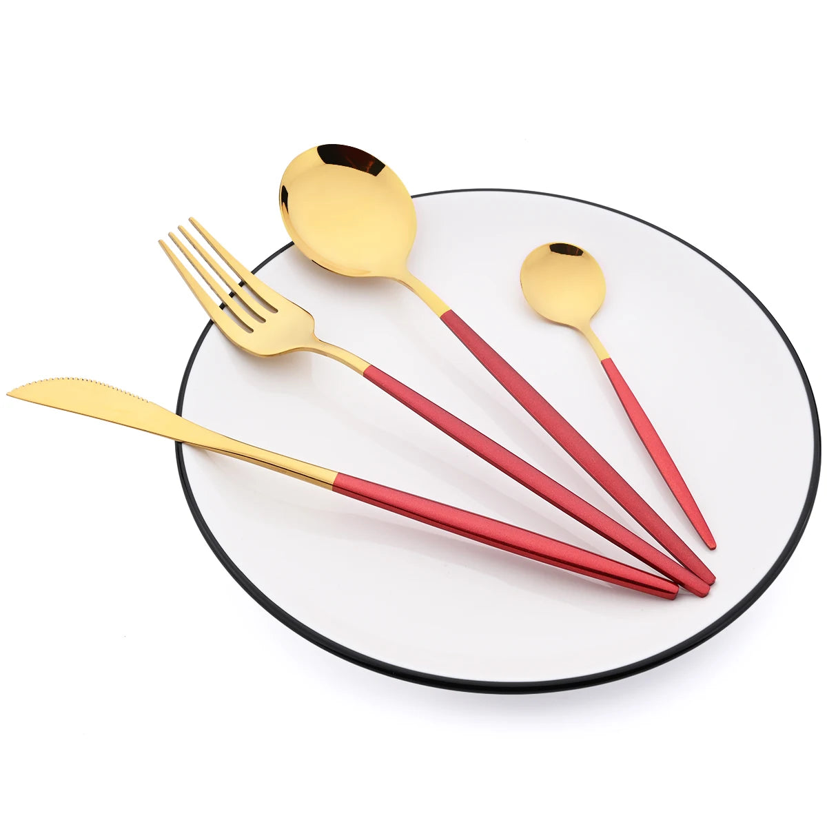 16 Piece Black and Gold Stainless Steel Cutlery Set Elegant Dinnerware Flatware for Home and Special Occasions