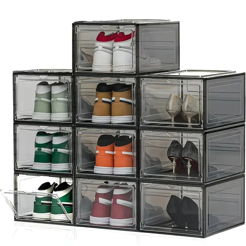 1/10pcs Clear Plastic Shoe Display Case and Hat Organizers with Magnetic Door Waterproof Storage Solution