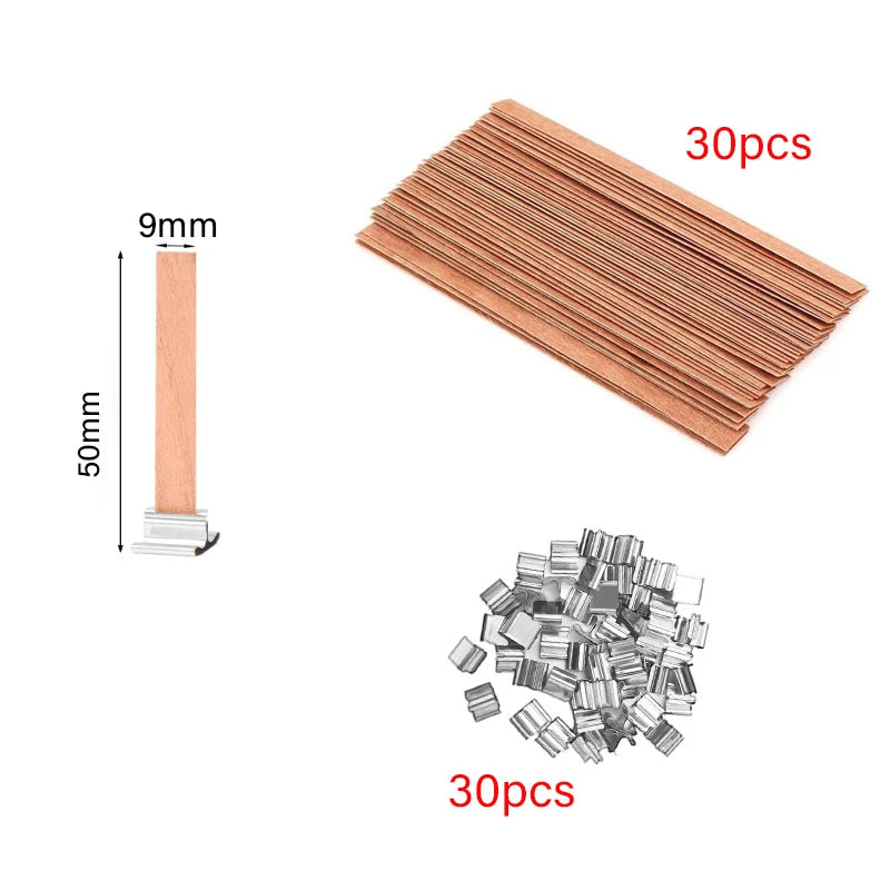 30/50pcs Wooden Candle Wick Set With Clip Base For DIY Candles