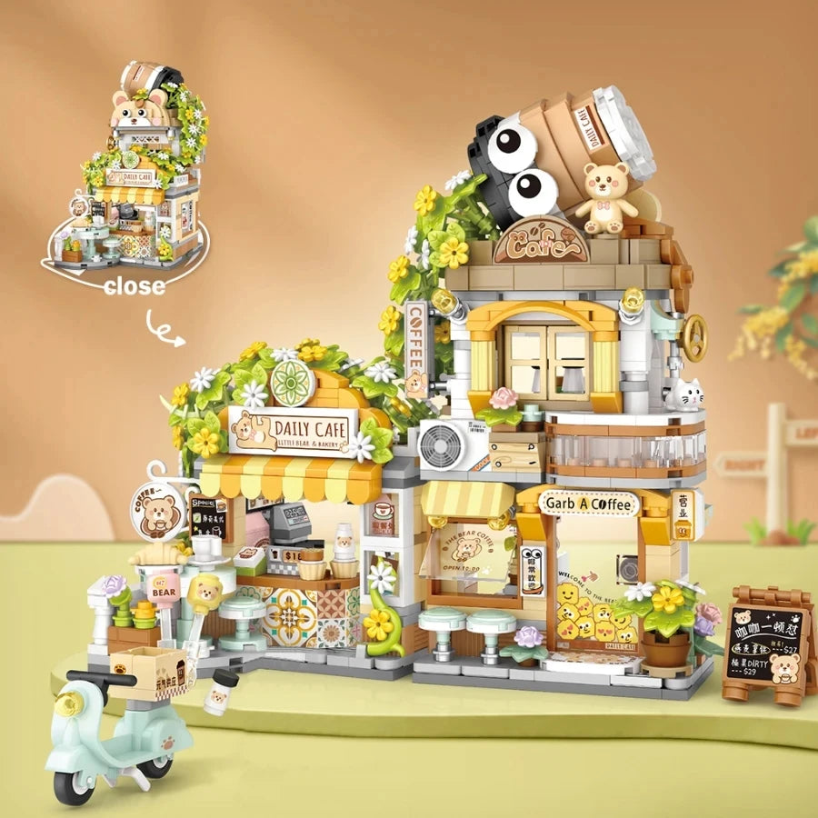 Street View Mini Building Blocks Gift Set – Izakaya Shaved Ice Shop, Takoyaki Shop, Coffee Shop and Panda Tea House